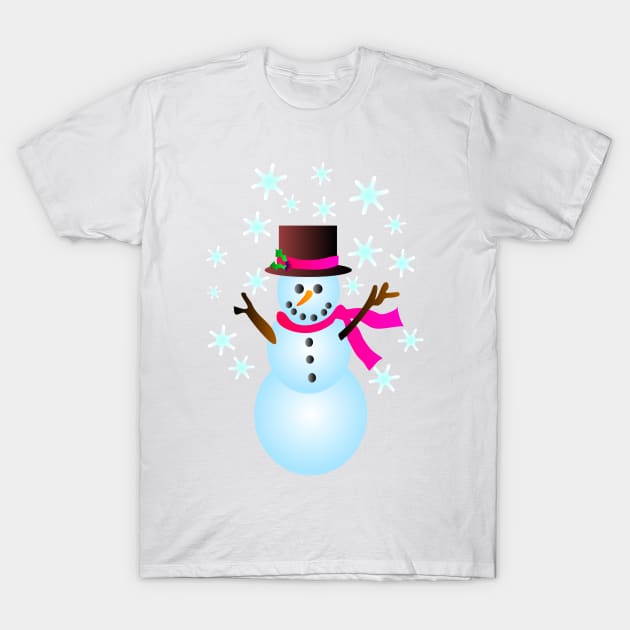 Happy Snowman in the Snow T-Shirt by GemmasGems